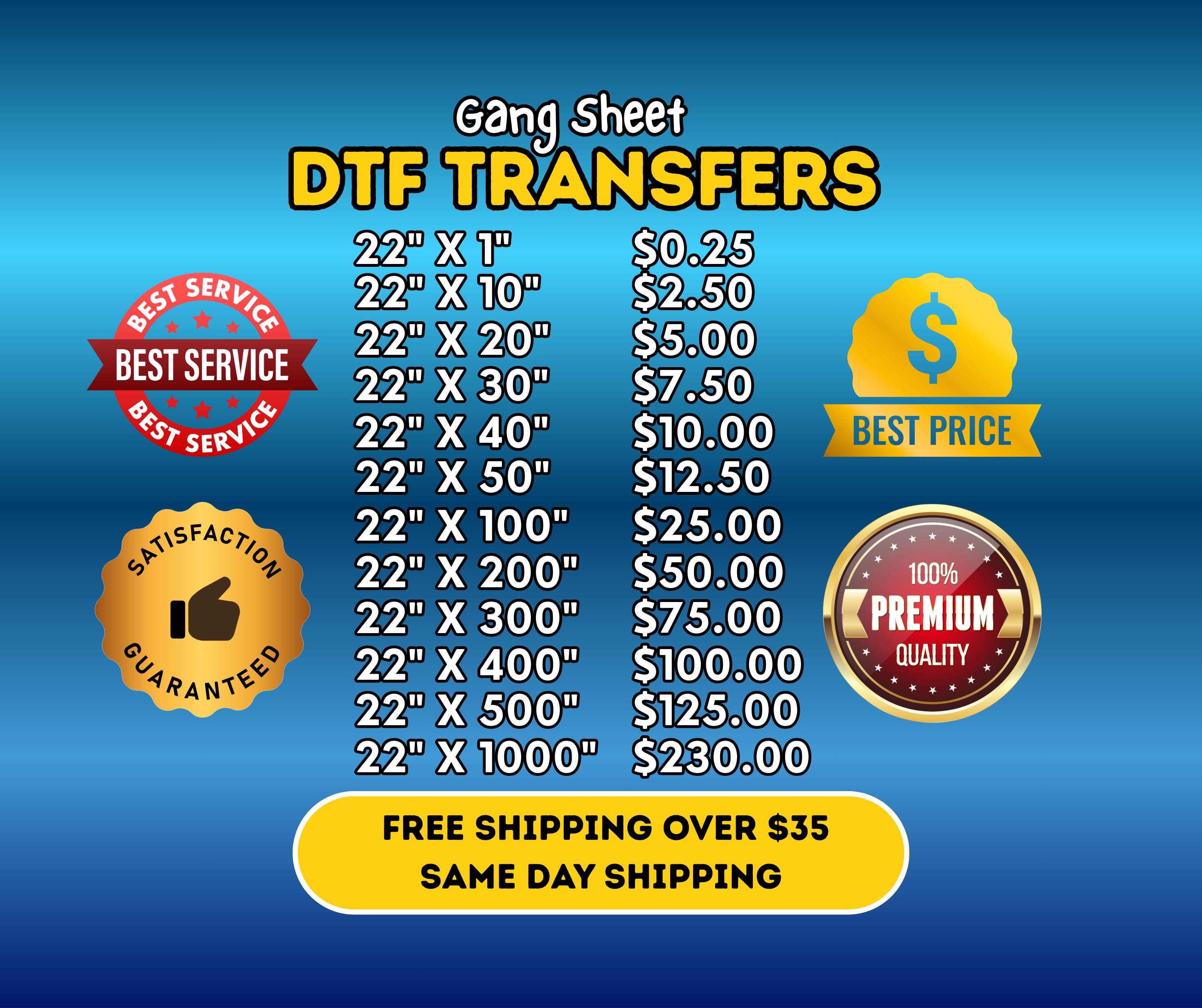 Custom Gang Sheets, DTF Transfers, Direct to Film Transfer Prints, Heat ...