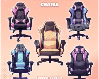VTuber Chair Asset Pack - Gaming Chair PNG for Streamers - VTuber Setup Overlay - 5 PNG Chairs with Transparent Background - Twitch