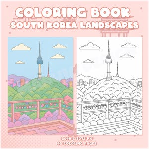 South Korea Landscape Coloring Book – Printable PDF for All Ages – Korean Scenery Art – Digital Coloring Pages for Adults & Kids