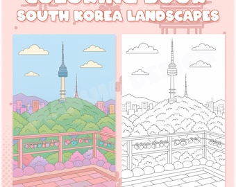 South Korea Landscape Coloring Book – Printable PDF for All Ages – Korean Scenery Art – Digital Coloring Pages for Adults & Kids