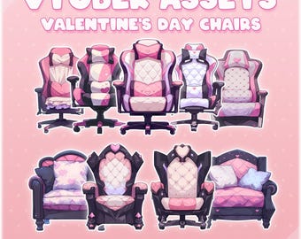 VTuber Valentine's Day Chair Asset Pack - Cute Gaming Chair PNGs - VTuber Setup Overlay - Kawaii Love Furniture Props - 9 PNG Chairs