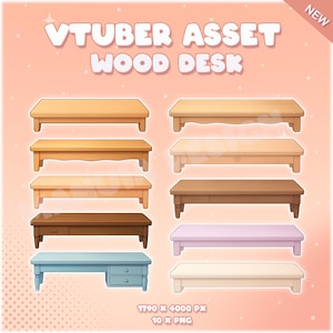 VTuber Desk Asset PNG - Wood Desk Overlay for Streaming - Kawaii VTuber Furniture - Cute Table PNG - VTuber PNG Props - 10 Wood Desk Assets