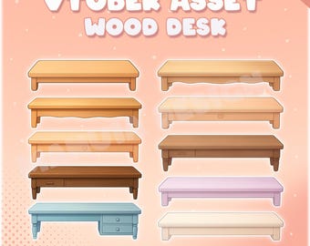 VTuber Desk Asset PNG - Wood Desk Overlay for Streaming - Kawaii VTuber Furniture - Cute Table PNG - VTuber PNG Props - 10 Wood Desk Assets