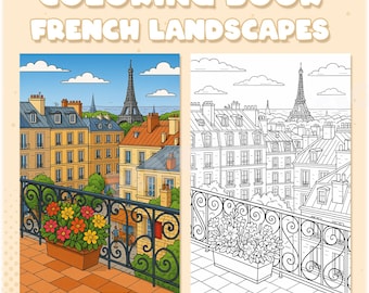 French Landscape Coloring Book – Printable PDF for All Ages & Skill Levels – Paris and Countryside Art – Digital Coloring Pages