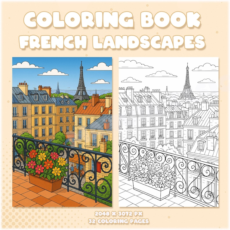 French Colouring In French Landscape Coloring Book – Printable PDF for All Ages & Skill ...