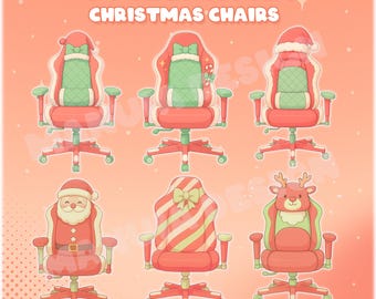 VTuber Christmas Chair Asset Pack - Gaming Chair PNG for Streamers - VTuber Setup Overlay - 6PNG Chairs with Transparent Background - Twitch