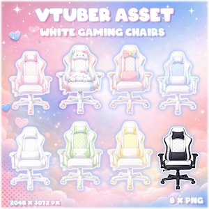 VTuber White Gaming Chair Asset Pack - PNG for Streamers with Transparent Background- VTuber Setup Overlay - Twitch