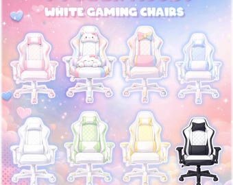 VTuber White Gaming Chair Asset Pack - PNG for Streamers with Transparent Background- VTuber Setup Overlay - Twitch