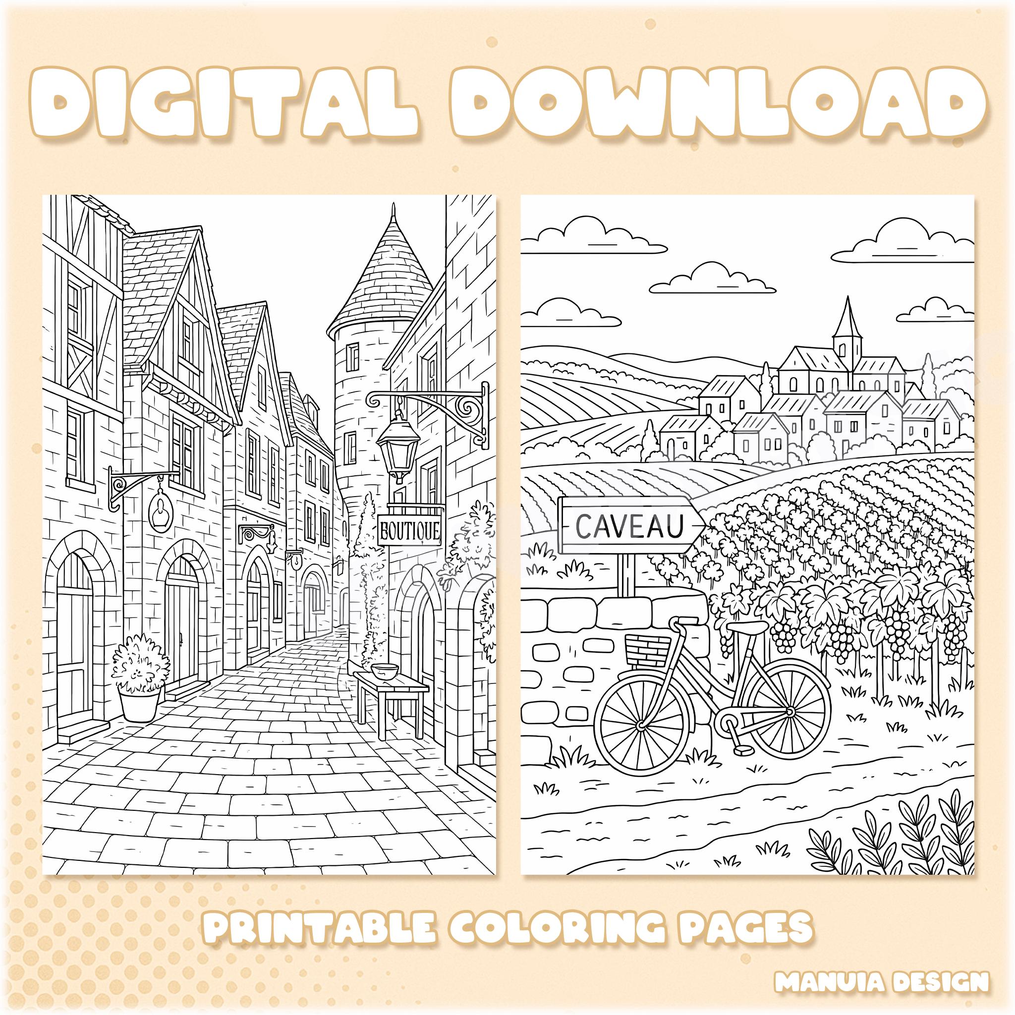 French Colouring In French Landscape Coloring Book – Printable PDF for All Ages & Skill ...
