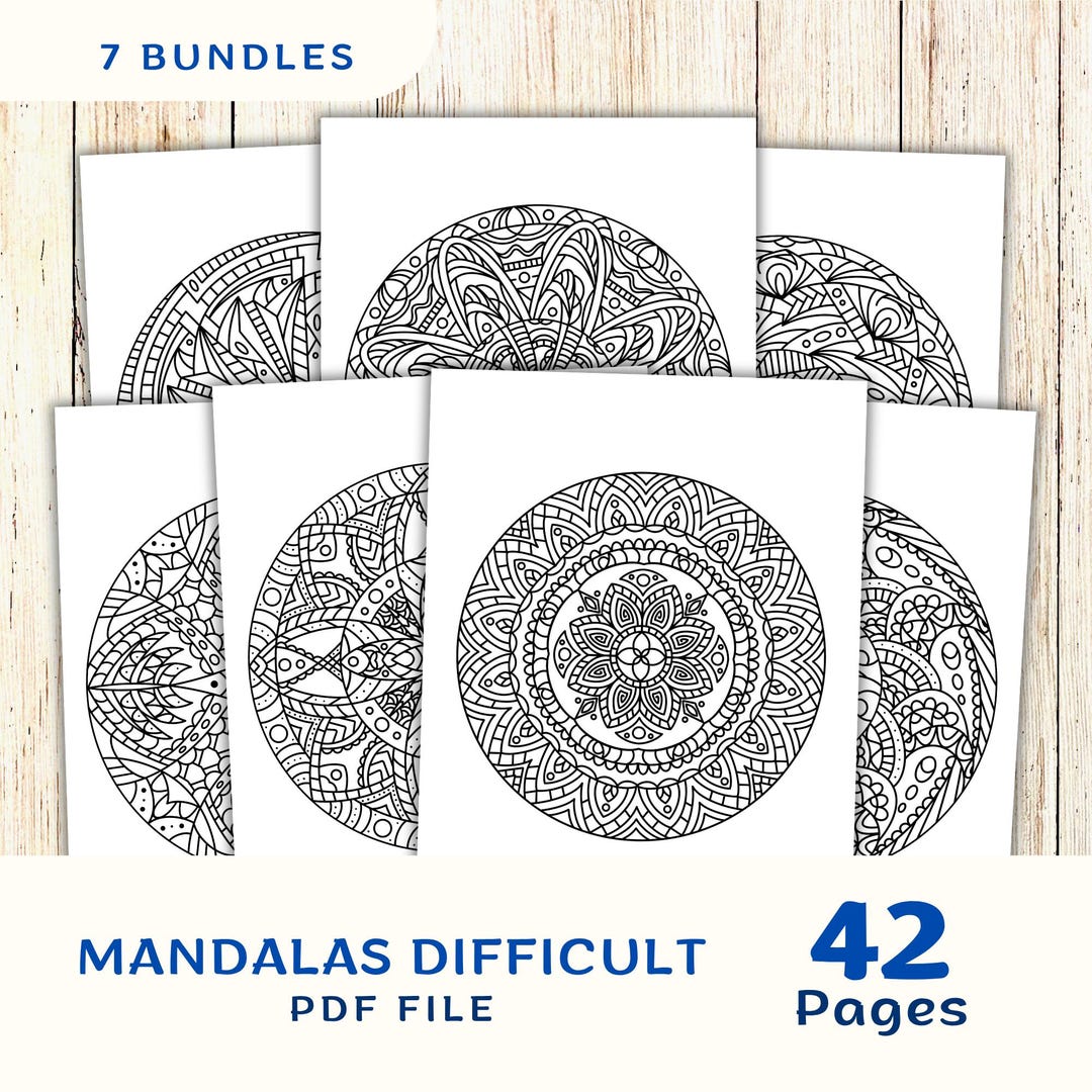 42 Difficult Mandalas Coloring Pages, Mandalas Adult Digital Coloring ...