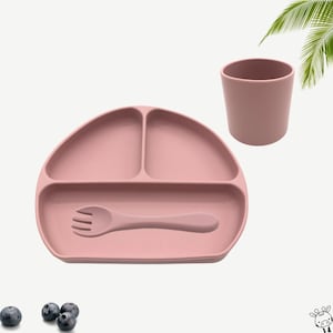 Silicone Suction Plate with Cup & Fork – Toddler Feeding Set, BPA-Free