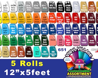 5 rolls 12" x 5' feet Oracal 651 Adhesive Backed Vinyl Outdoor sign Craft, wrap, tumbler, glass,priority insured shipping,silhouette,cameo
