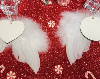 2 Sublimation angel wings heart and circle ornament decoration for Christmas tree