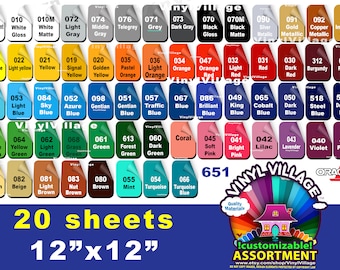 20 sheet 12x12 Oracal 651 Adhesive Backed Vinyl YOU PICK COLORS Outdoor sign quality  Craft cut cutters Gloss, wrap, tumbler, glass, vehicle