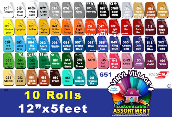 10 pack 12 inch rolls Oracal 651  Adhesive Backed Vinyl Craft & Sign Cutters YOU PICK COLORS High Gloss,tumblers,outdoor Vinyl Village