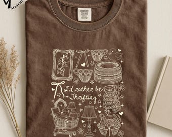 Id Rather Be Thrifting T-Shirt, Cottagecore Vintage Aesthetic Tee, Blue Toile China Graphic Shirt, Cute Grandma Core Top