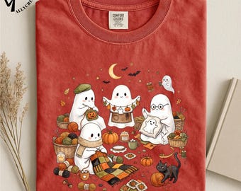 Halloween Knitting T-Shirt, Knitting Ghost Tee, Knitter Gift Shirt, Spooky Season Top, Cozy Fall Yarn T-Shirt