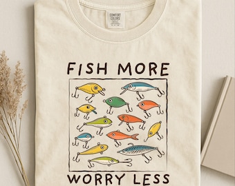Fish More Worry Less Shirt, Fishing Graphic Tee, Lake Life Sweatshirt, Funny Fisherman Sweater, Comfort Colors T-Shirt