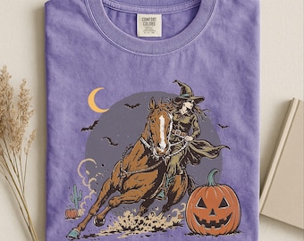 Halloween Cowgirl Shirt, Spooky Western Witch Sweater, Pumpkin Horse Graphic Tee, Western Fall Sweatshirt, Comfort Colors T-Shirt