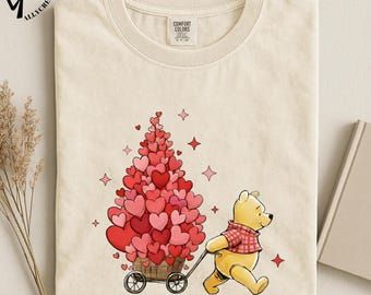 Cute Bear Valentine Shirt, Heart Wagon Graphic Tee, Romantic Vintage Illustration Shirt, Love Gift T Shirt, Comfort Colors Unisex Tee