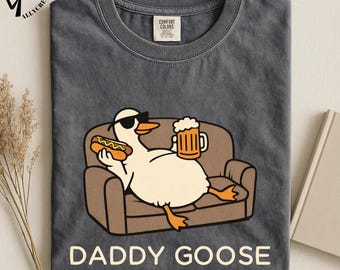 Daddy Goose T-Shirt, Funny Beer Lover Tee, Silly Couch Bird Shirt, Father’s Day Hot Dog Top, BBQ Party Cartoon Shirt