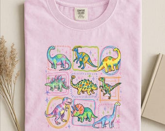Colorful Dinosaur Shirt, Cute Dino Sweatshirt, Kids Dinosaur Sweater, Dinosaur Lover Gift, Comfort Colors T-Shirt