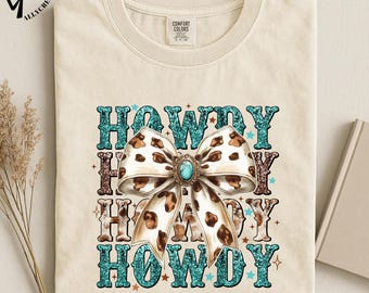 Howdy Howdy Howdy Western Bow Shirt, Cowgirl Graphic Tee, Leopard Bow Shirt, Country Western Outfit, Southern Style T Shirt