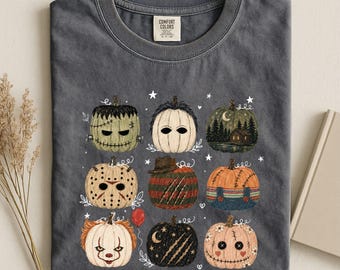 Horror Pumpkin T-Shirt, Spooky Season Pumpkins Sweater, Halloween Character Tee, Creepy Season Sweater, Comfort Colors T-Shirt