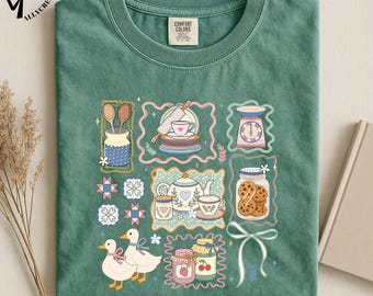Cottagecore Kitchen T-Shirt, Cozy Baking Aesthetic Tee, Vintage Farmhouse Graphic Shirt, Duck Cottage Top, Retro Pastel Design