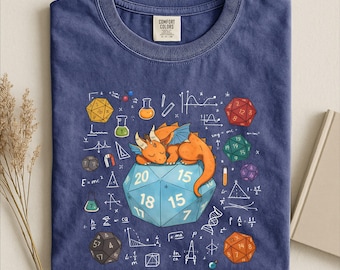 D20 Dice Gamer Shirt, Sleeping Dragon D20 Dice Sweatshirt, Cute Dragon Tee, Tabletop Gaming Fantasy Sweater, Comfort Colors T-Shirt