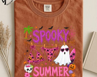 Spooky Summer T-Shirt, Summerween Ghost Tee, Halloween Beach Shirt, Bikini Ghoul Top, Comfort Colors Vacation T-Shirt