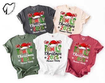 Custom Family Christmas Shirt, Vintage Santa Varsity Holiday Tee, Personalized Family Name Christmas Tee, Xmas Family Gift Tee