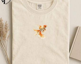 Minimal Goldfish Pocket T Shirt & Sweatshirt, Cute Fish Graphic Tee, Aesthetic Small Center Design, Gift for Fish Lovers