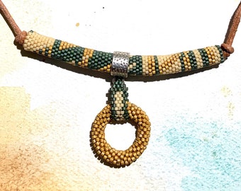 MAKE AN OFFER Seed Bead Choker Necklace with Handmade Bead Pendant
