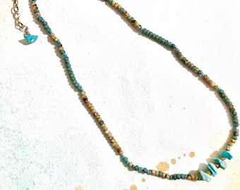 Seed Bead Choker Necklace turquoise silver