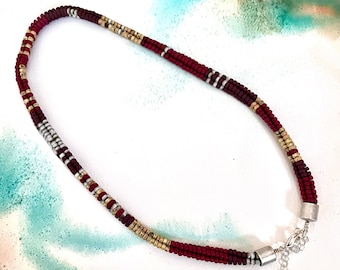 Handwoven seed bead necklace earthy colors