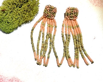 Seed Bead Post Earrings Coral Beaded Jewelry