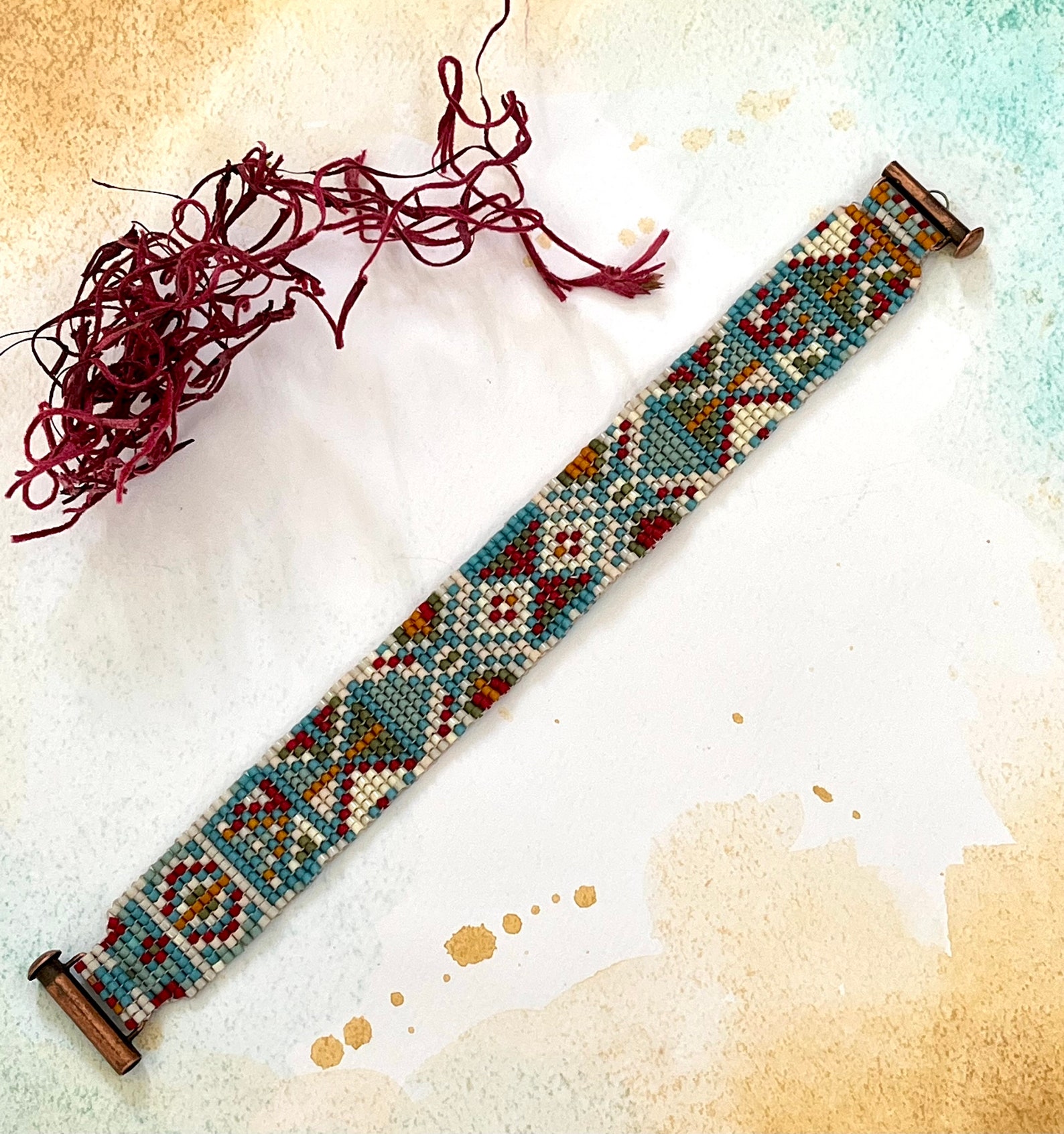 Hand Woven Seed Bead Bracelet Cuff Blue Red Ivory Green Etsy