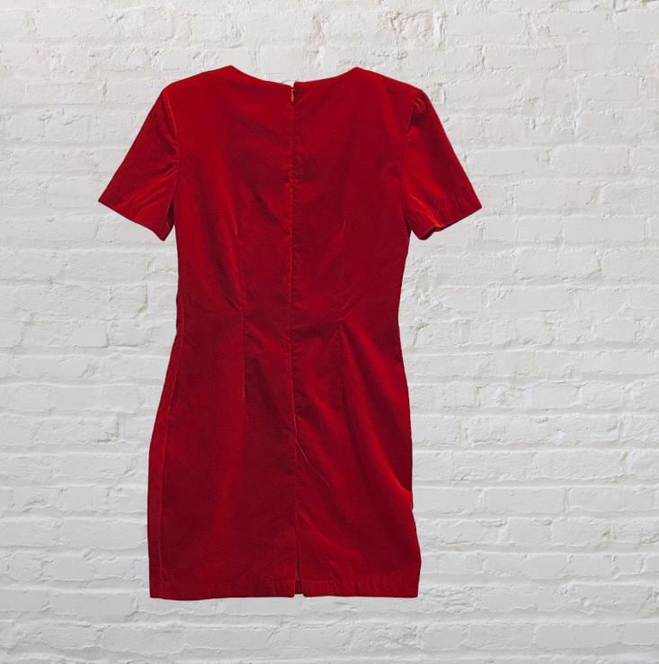 short sleeve red velvet dress Short Sleeves Velvet One-Piece Type Wedding Guest Dress with Waist Tie
