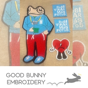 Bad Bunny Four Iron-On Patch Bundle | Large Sapo Concho + 2 Mini DtMF + Bonus Un Verano Sin Ti Heart | Iron-On Patches Set