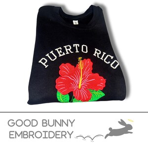 Puerto Rico Flor de Maga Embroidered Sweatshirt Cozy Cotton/Poly Blend, Black