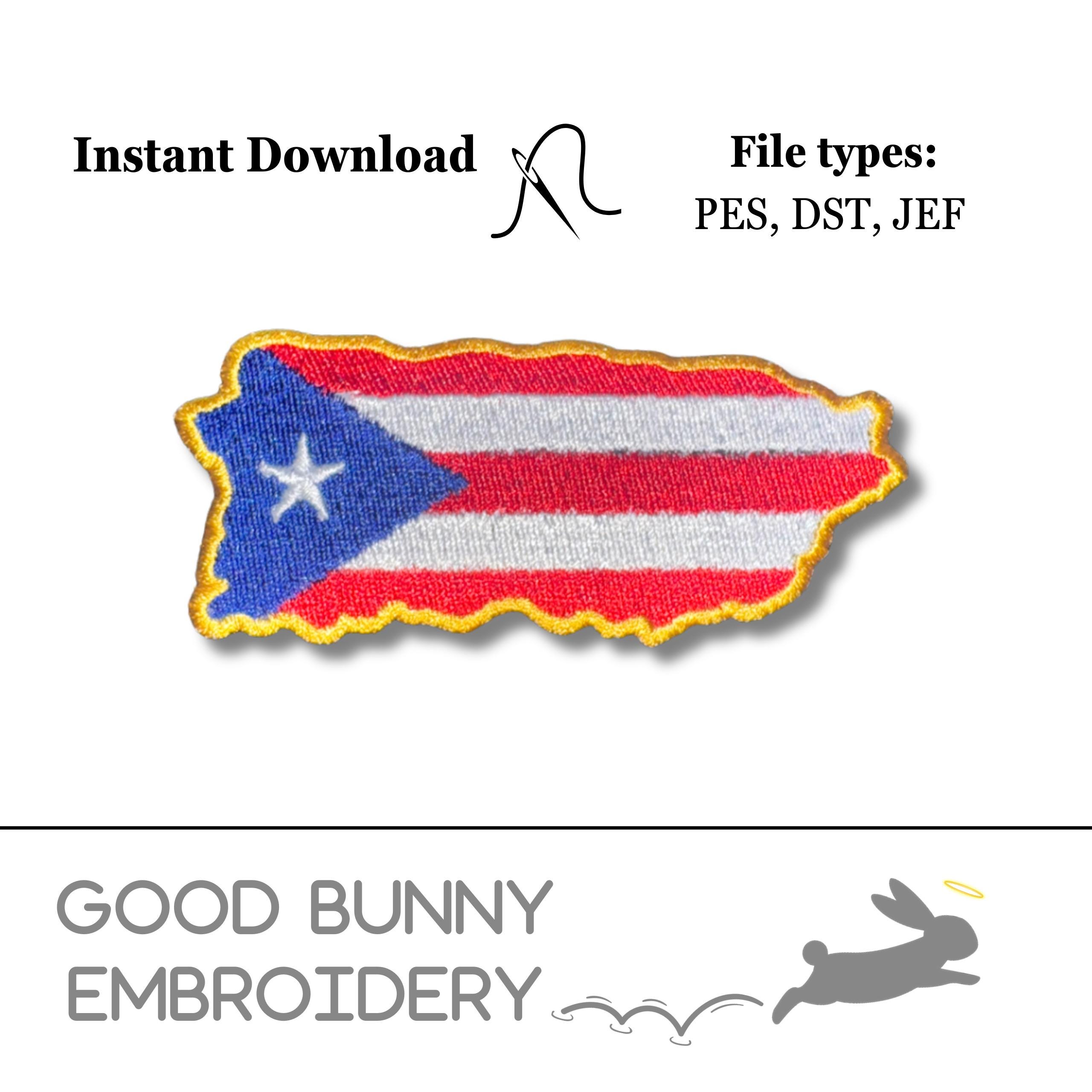 Puerto Rican Flag Island Shaped Embroidery Logo File | Instant Download