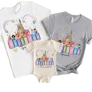 Camiseta infantil de princesas de Disney, camiseta familiar de Disneyworld del equipo de princesas, camiseta de cumpleaños personalizada a juego, regalo de cumpleaños personalizado