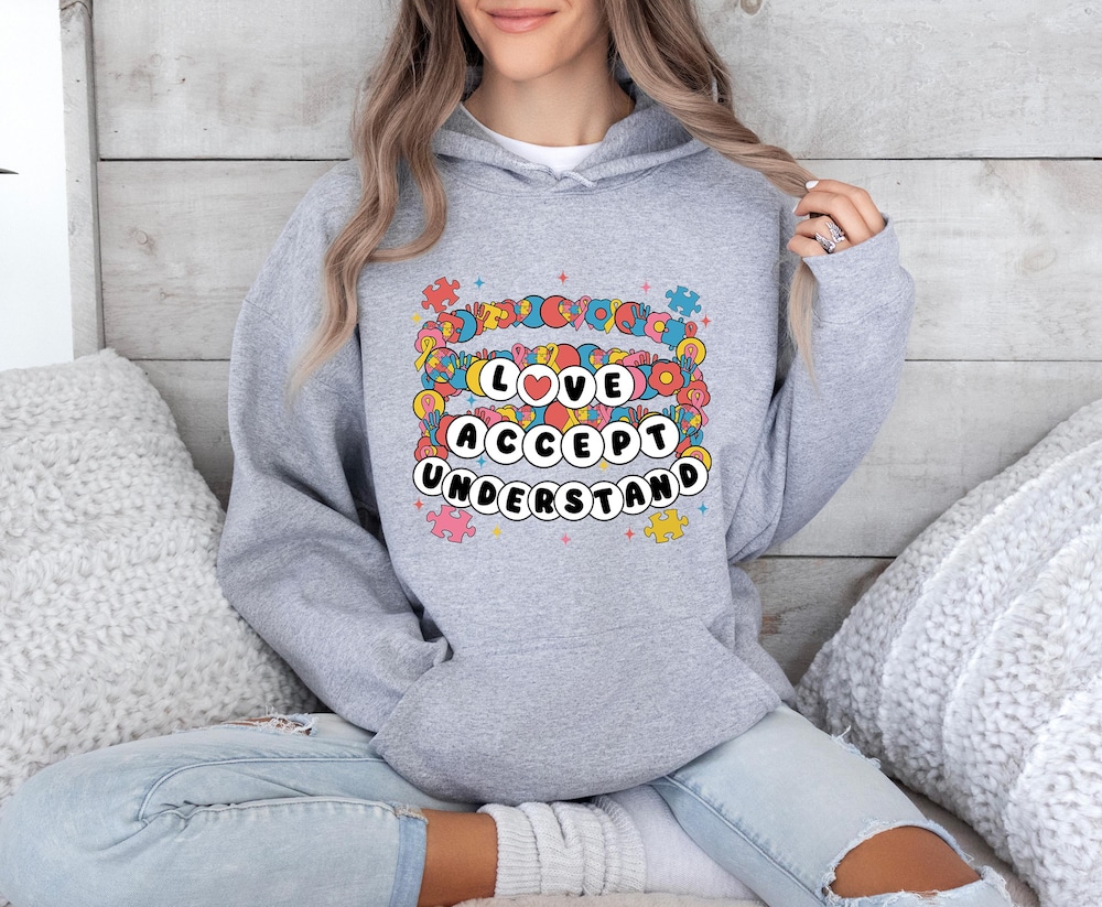 Accept Understand Love Hoodie, Autism Hoodie, Autism Mom Hoodie, Autism Acceptance Hoodie, Neurodiversity Hoodie, Autism Support Hoodie Printfushion
