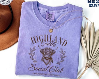 Comfort Colors ® Highland Cattle TShirt, Highland Cow Social Club Sweatshirt, Cute Cow Hoodie, Farm Love Tee, Hairy Scottish Cow Hoodie