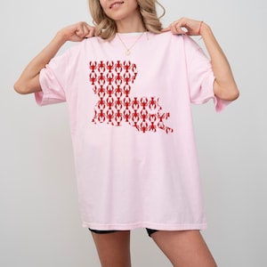 Chemise Comfort Colors ® écrevisses Louisiana State, sweat-shirt écrevisses Mardi Gras, t-shirt langouste bouillie, col rond Louisiana State Outline