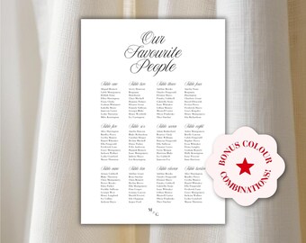 Timeless Wedding Seating Chart Template Elegant Seating Arrangement Our Favourite People Sign Customisable Wedding Sign Canva