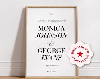 Timeless Engagement Party Sign Template, Elegant Engagement Party Welcome Sign, Customisable Template, Classic Engagement Welcome Editable
