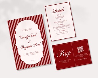 Burgundy Wedding Invitation Set: Elegant RSVP & Details (Digital Download)