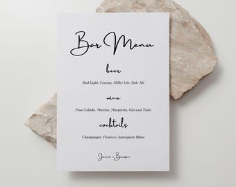 Modern Wedding Bar Menu Template Customisable Bar Menu For a Wedding Bar Sign Editable Modern Wedding Signage for 2026 Wedding Bar Menu Card